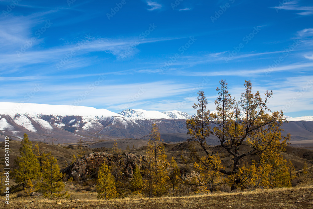 Landscapes of the Altai Republic Mountains at autumn, Russia.