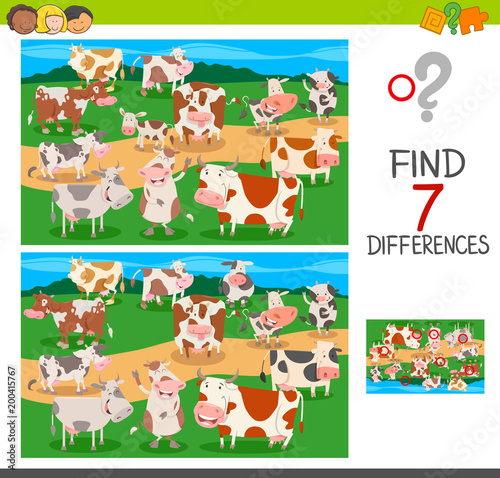 find differences game with cows animal characters