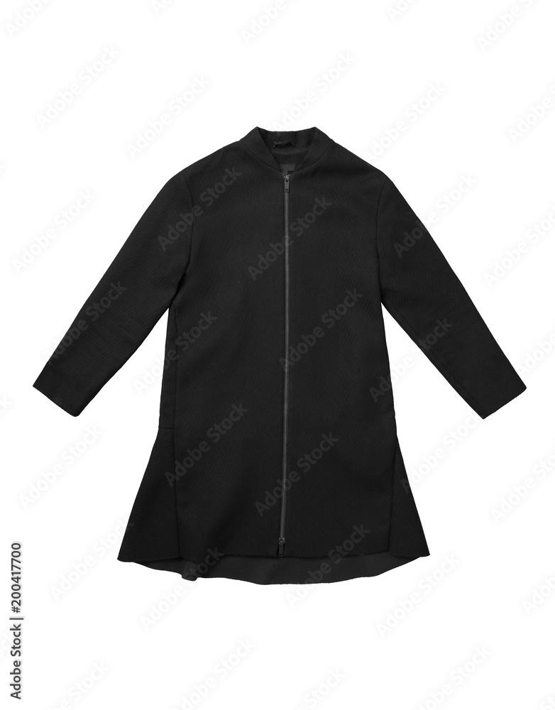 womens black wool coat isolated on white background