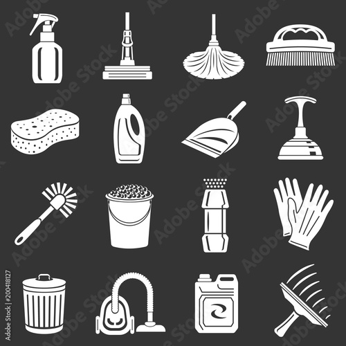 Cleaning icons set grey vector