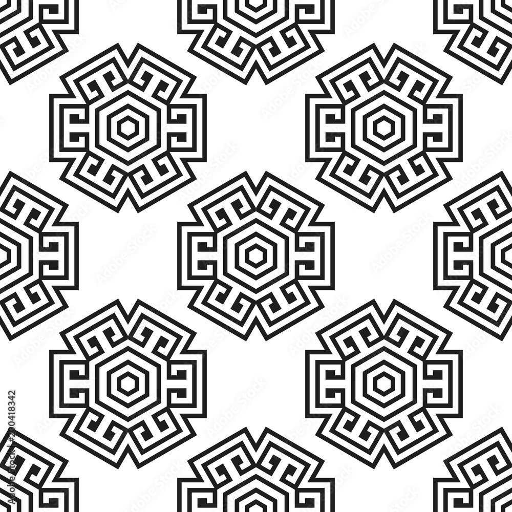 Vector seamless pattern. Stylish textile print with greek design. Greece meander fabric background.