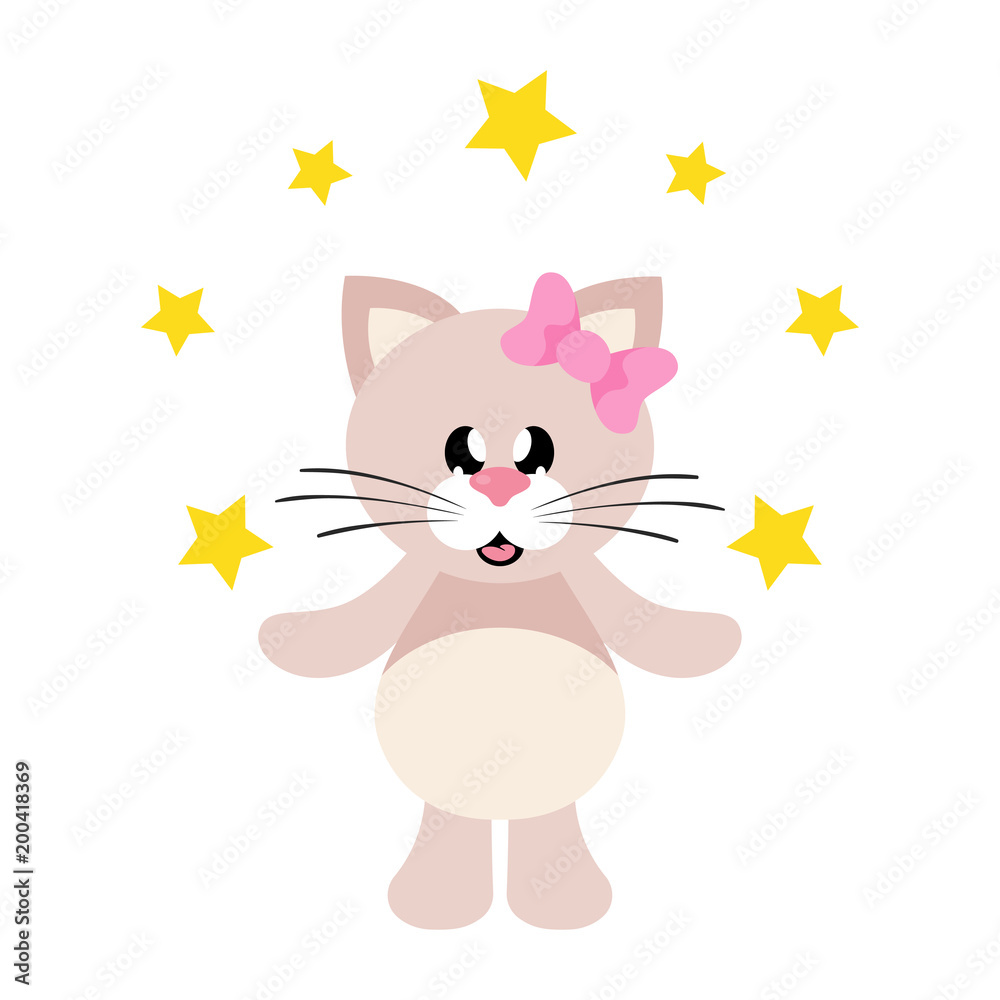 cartoon cute cat girl with bow and stars