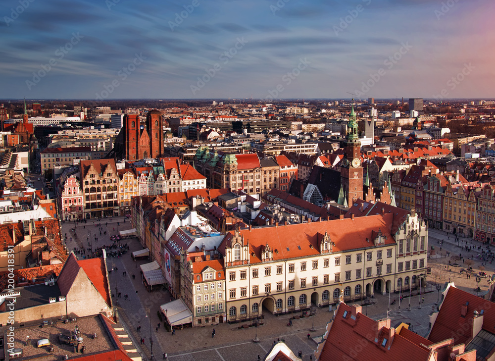 Top view on the old city. Wroclaw, Poland.