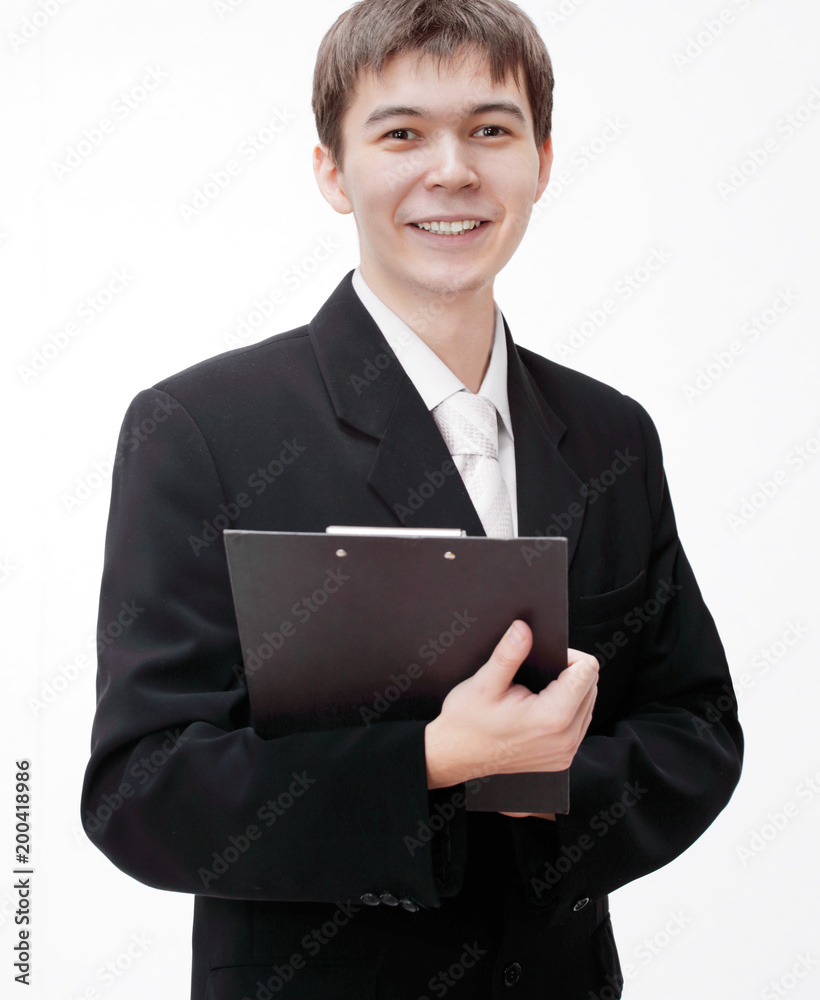 successful young businessman with documents.isolated on white. successful young businessman with documents.isolated on white.