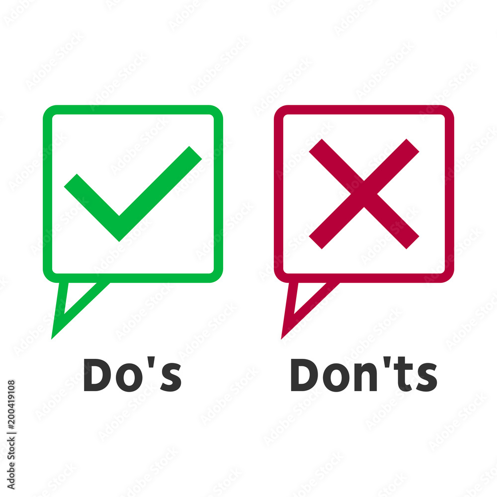 Simple dos and donts like checklist. flat graphic outline design isolated on white background. Simple dos and donts like checklist. flat graphic outline design isolated on white background.