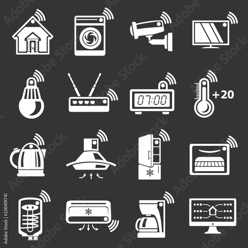 Smart home icons set grey vector