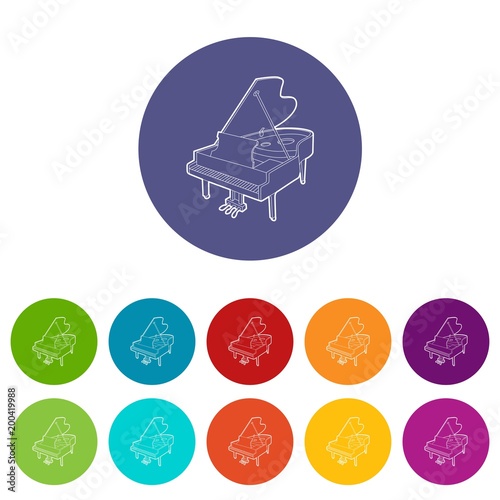 Grand piano icons set vector color