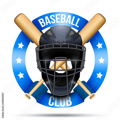 Baseball catcher mask sign with ribbons. Sporting Symbol and mascot. Vector Illustration Isolated on white background.