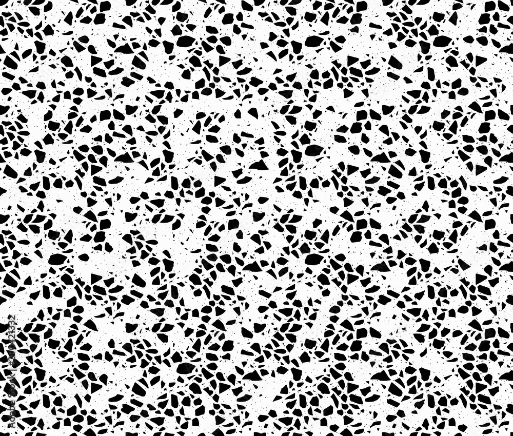 Terrazzo seamless pattern. Black and white. Marble.