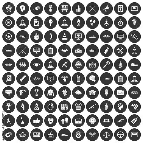 100 victory icons set black circle