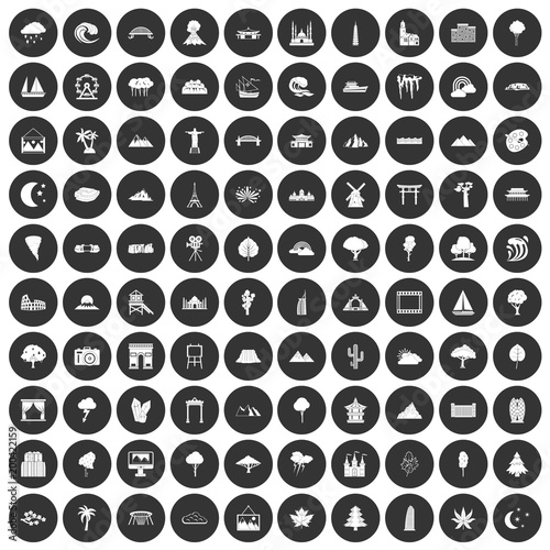 100 view icons set black circle