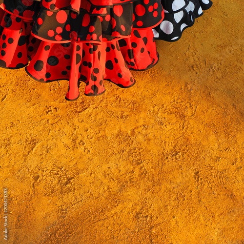 Traditional flamenco dresses, gypsy costumes, background, Feria de Sevilla, Spanish fashion