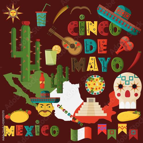 illustration in flat_2_style on isolated background Mexican elements