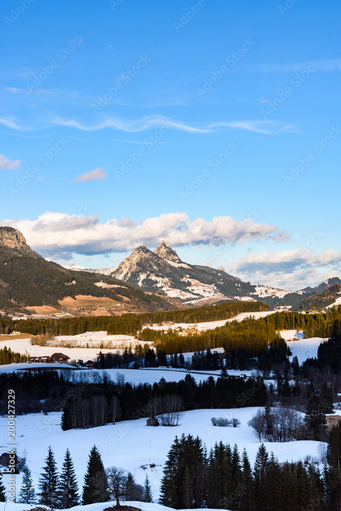Mountains in Austria Styria Bad Mitterndorf Alps sunset