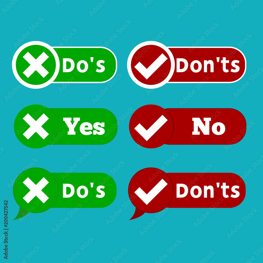 Set Do and Dont check tick mark and red cross checkbox icons design isolated on white background. Set Do and Dont check tick mark and red cross checkbox icons design isolated on white background.