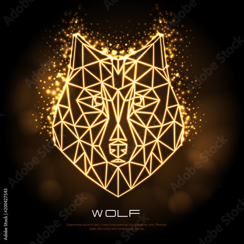Abstract polygonal tirangle animal wolf neon sign. Hipster animal illustration.