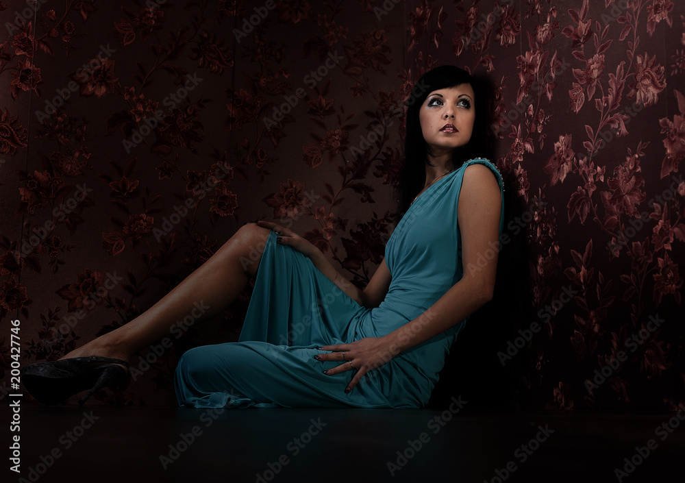 Woman with beauty long brown hair - posing at studio Woman with beauty long brown hair - posing at studio