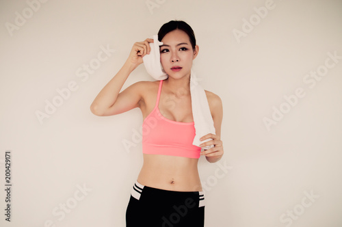 portrait of young fitness woman and .exercise