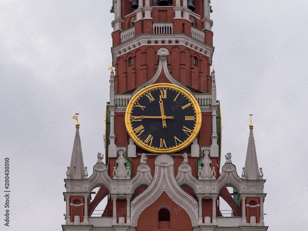 Moscow Kremlin Main Clock named Kuranti on Spasskaya Tower 12 hours . Red Square