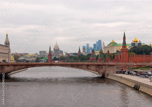 Sunny summer day moscow river bay kremlin