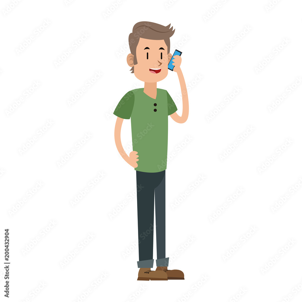 Young man talking with smartphone vector illustration graphic design