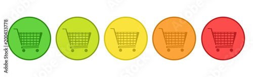 Product Rating System - 5 Shopping Cart Buttons From Green To Red - Vector Illustration - Isolated On White Background