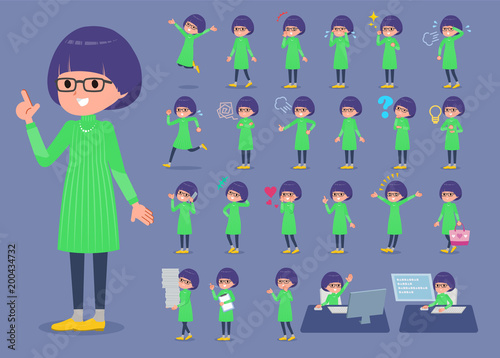 flat type Green clothes Glasses girl_1