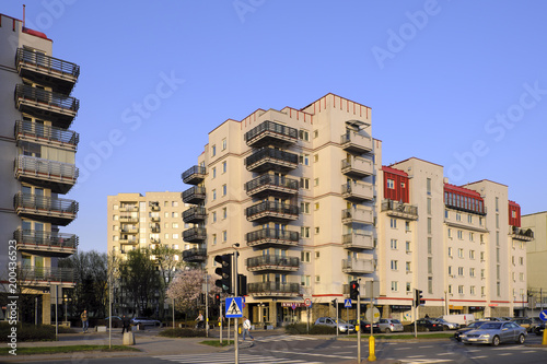 Warsaw, Poland - Stoklosy quarter in Ursynow - residential district in southern Warsaw featuring modern housing with along main artery al. K.E.N.