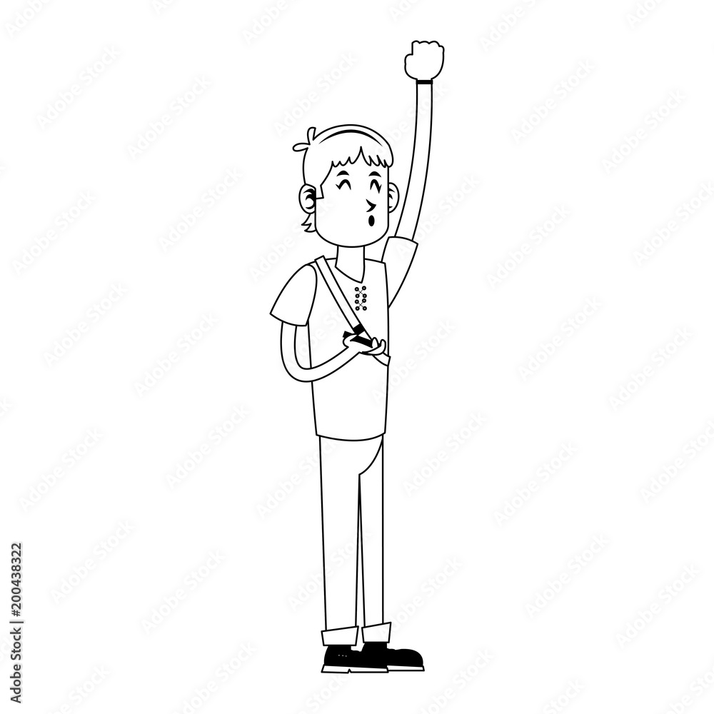 Young man playing with smartphone vector illustration graphic design Young man playing with smartphone vector illustration graphic design