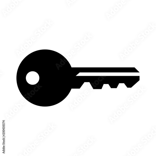 Fototapet Simple, flat, black silhouette of a house key. Isolated on white