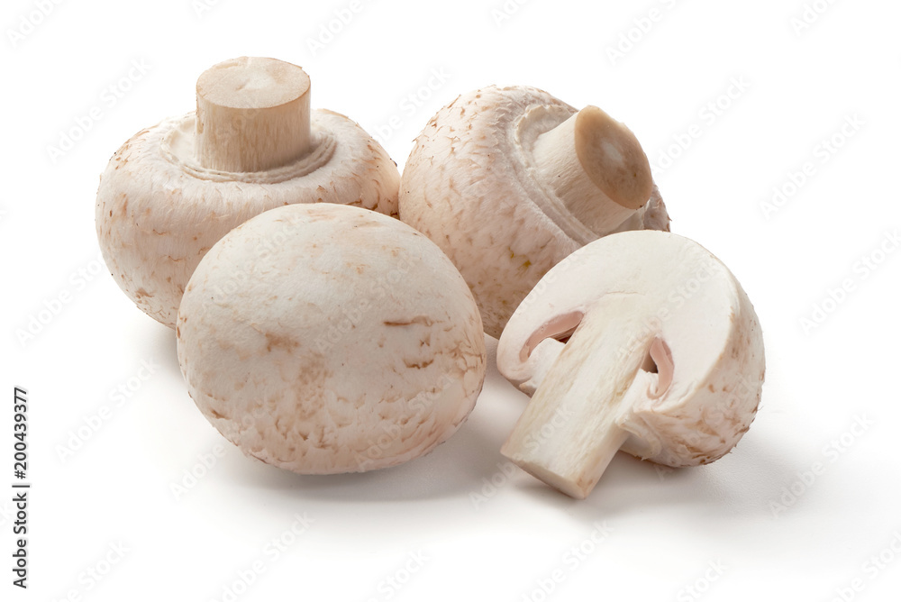 Champignons, close-up, isolated on white background. Champignons, close-up, isolated on white background.