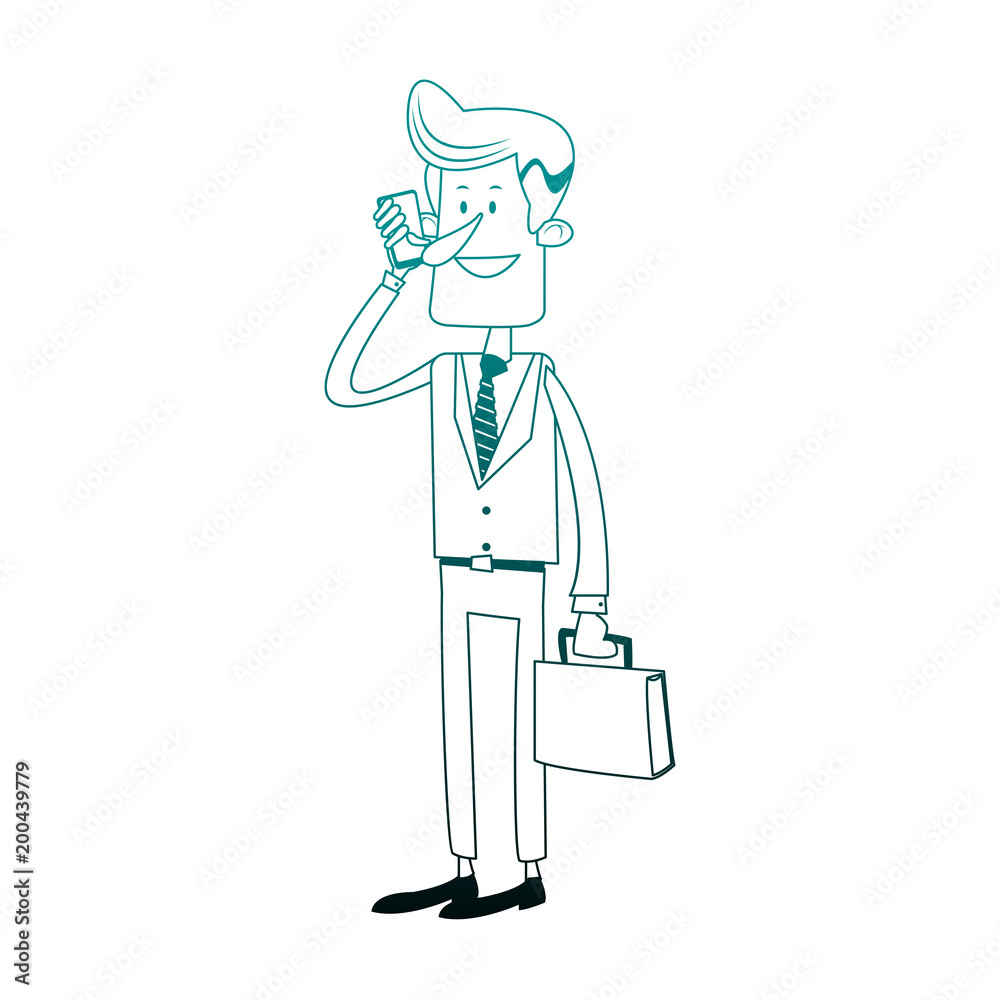 Fototapeta premium Businessman calling with smartphone cartoon vector illustration graphic design