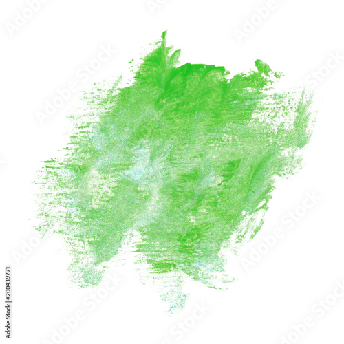 green spot of paint with a dry brush with splashes of gold.
