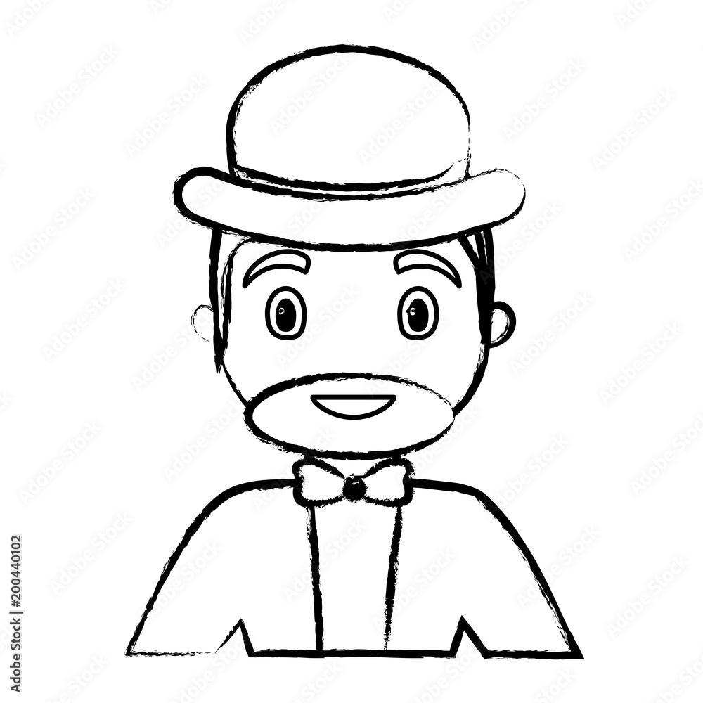 sketch of cartoon man with hat icon over white background, vector illustration sketch of cartoon man with hat icon over white background, vector illustration
