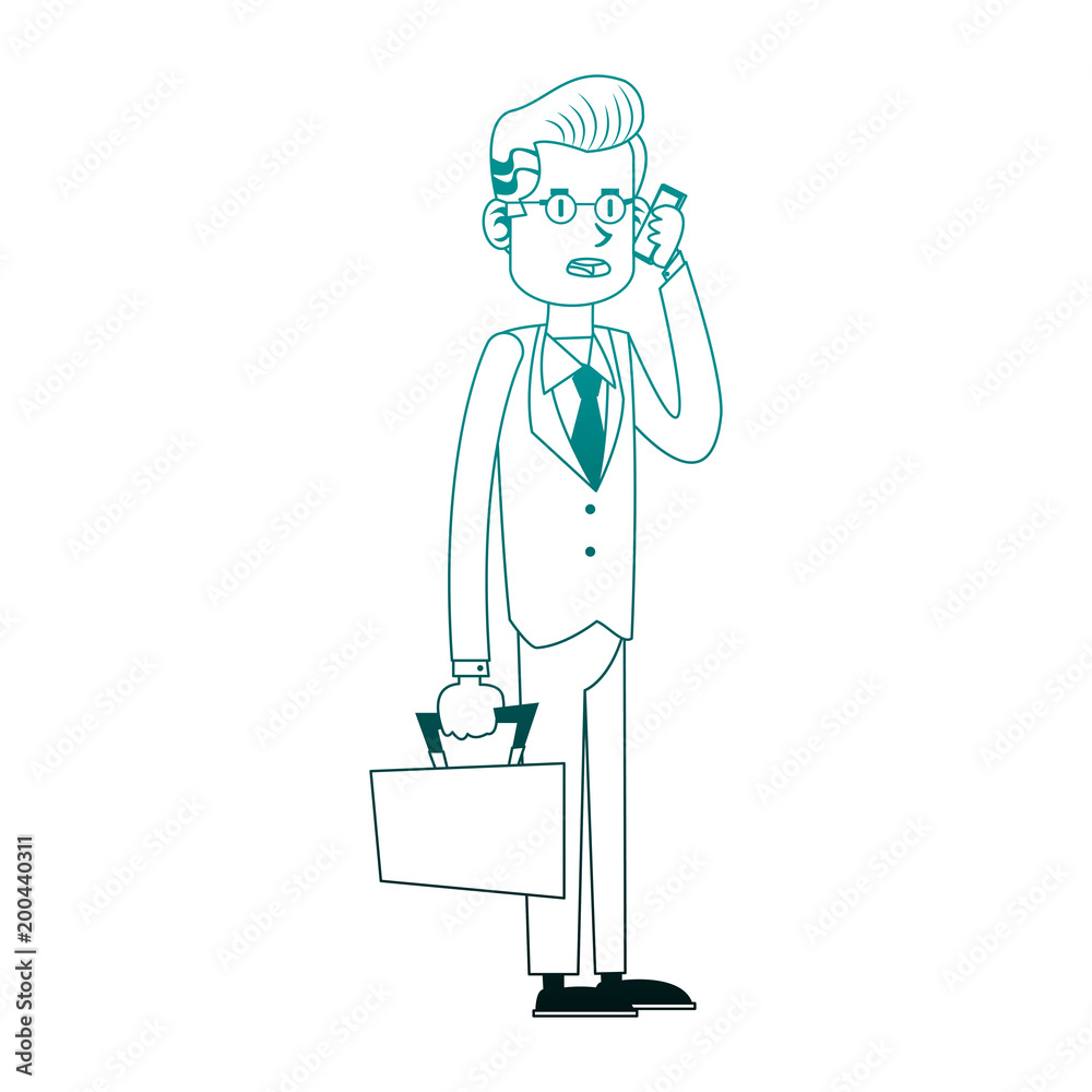 Businessman calling with smartphone cartoon vector illustration graphic design