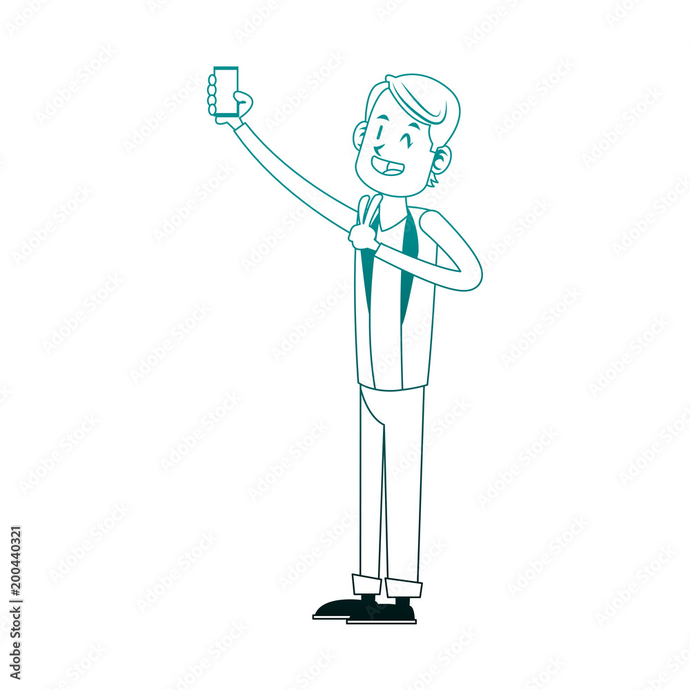 Young man taking a selfie with smartphone cartoon vector illustration graphic design Young man taking a selfie with smartphone cartoon vector illustration graphic design