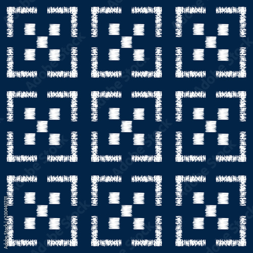 Abstract indigo shibori seamless vector pattern with mosaic