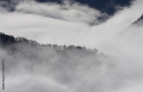 Paysage de montagne dans la brume 