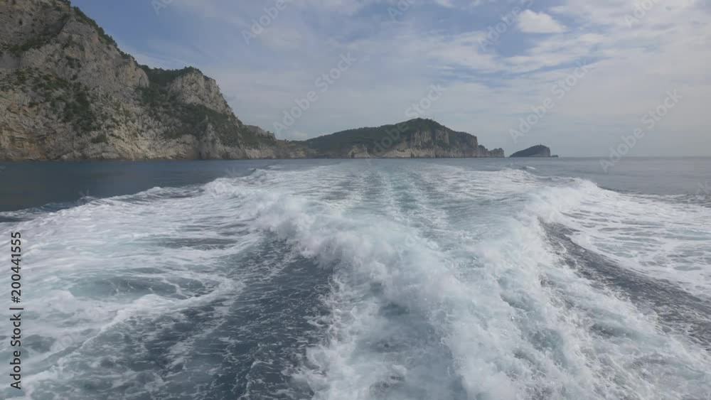 Waves behind boat in Ligurian Sea Waves behind boat in Ligurian Sea