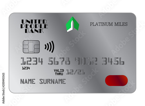 Vector illustration of contactless platinum miles bank card front in gradient grey color