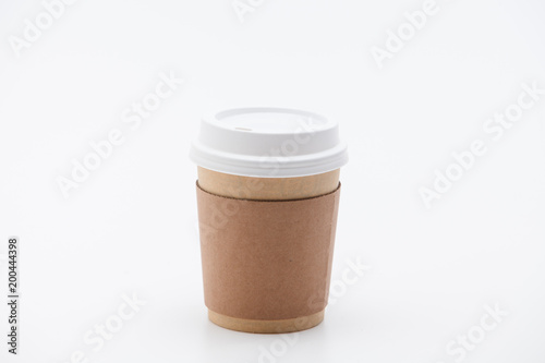 Take out paper coffee cup isolated on a white backgroud