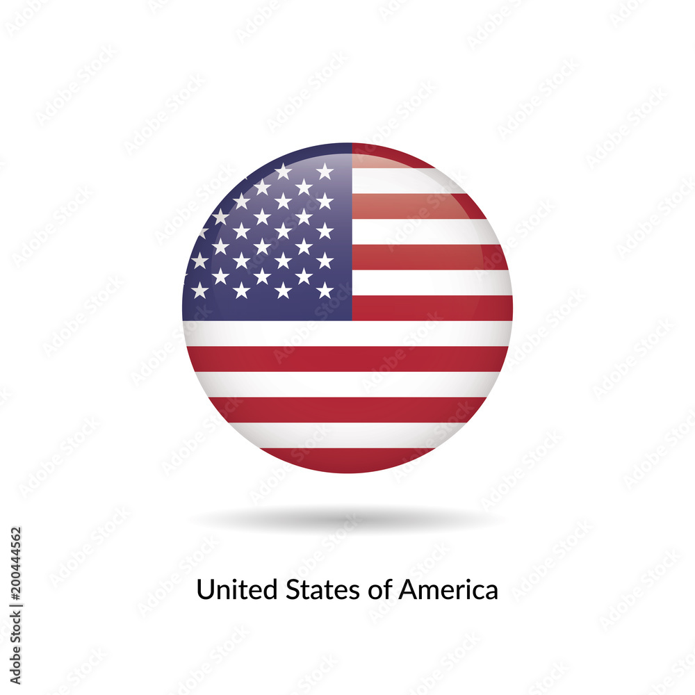 Untied States of America flag - round glossy button. Vector Illustration. Untied States of America flag - round glossy button. Vector Illustration.