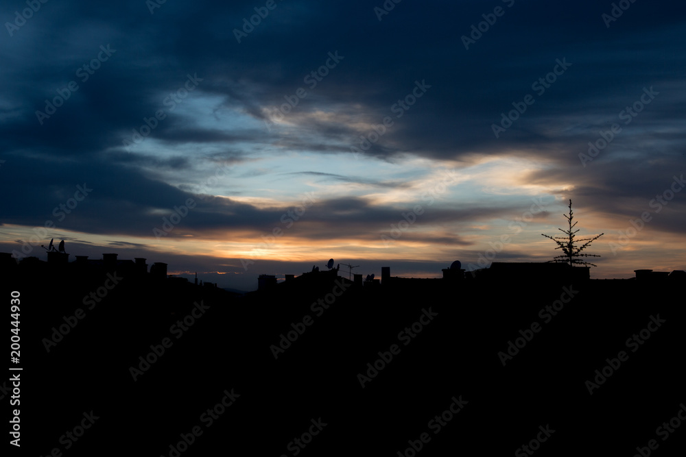 city sunrise and sunset of colorful skyscapes cloudscapes of a city