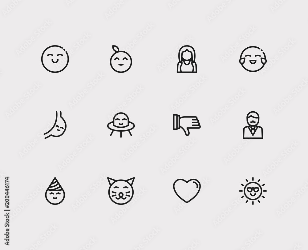 Emoji icons. Set of business cartoon, cute cat and face happy ...
