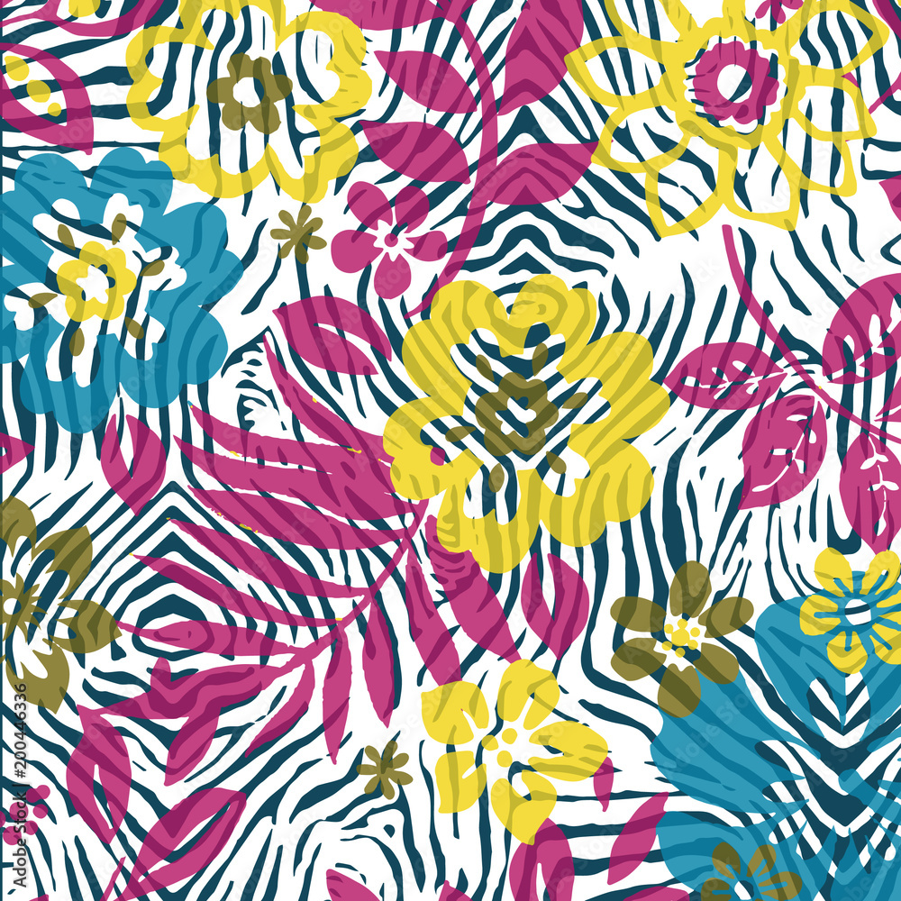 Fototapeta premium Seamless tropical flower. Blossom flowers for seamless pattern background. 