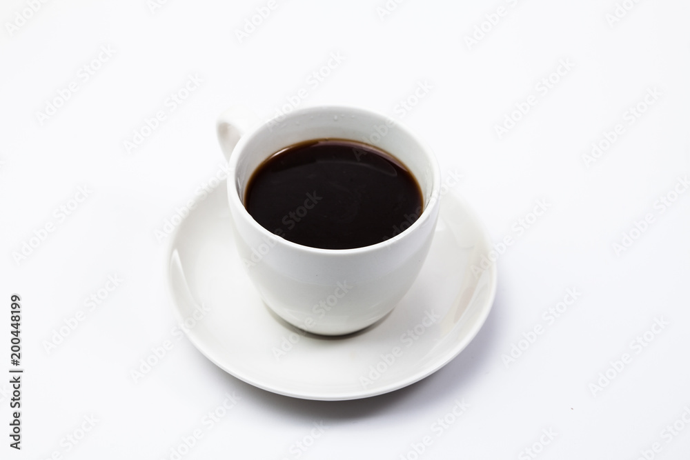 A cup of black coffee on a white A cup of black coffee on a white