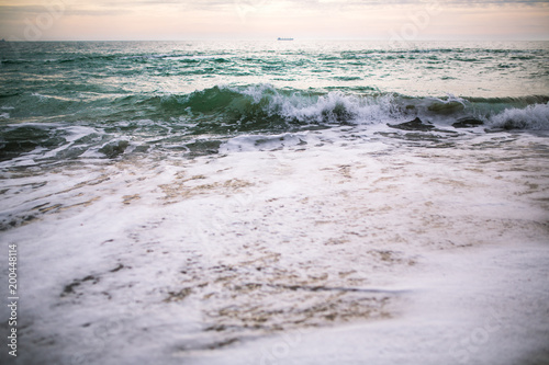 azure waves of the sea. Sea and waves. Beautiful sea. The sea in spring. Ocean waves