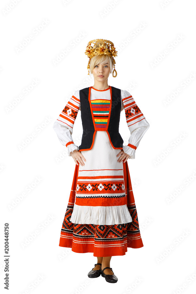 Beautiful smiling girl in Belarusian national costume