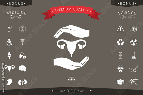 Hands holding Female uterus - protection symbol
