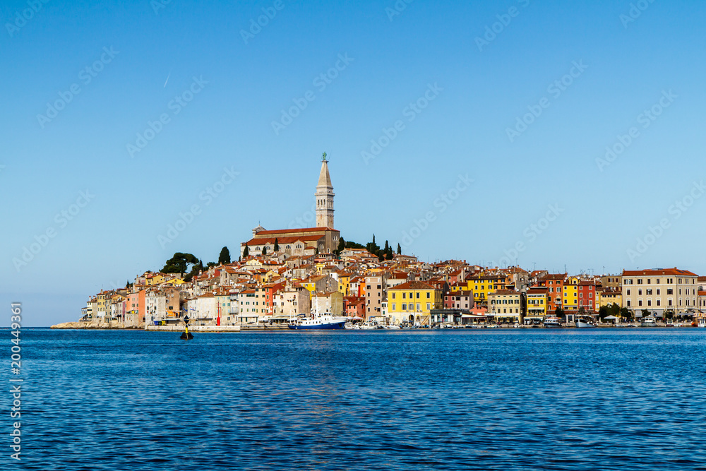 Rovinj is a city in Croatia situated on the north Adriatic Sea Located on the western coast of the Istrian peninsula, it is a popular tourist resort and an active fishing port closeup